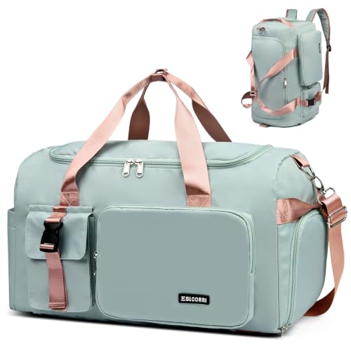 Eslcorri Gym & Travel Duffel Bag Backpack with Shoe & Wet Pocket, GreenPink - color: 42L-GreenPink