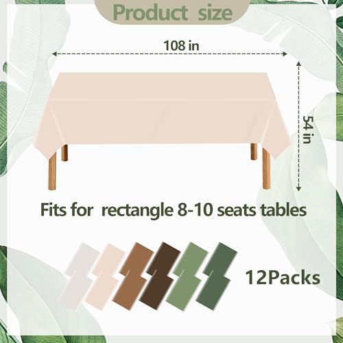 12 Pcs Woodland Sage Green Brown Plastic Tablecloth | Disposable Rectangle Table Cloth Waterproof Table Cover, for Forest Baby Shower Birthday Party Decorations,54 x 108 Inch - color: Green Brown