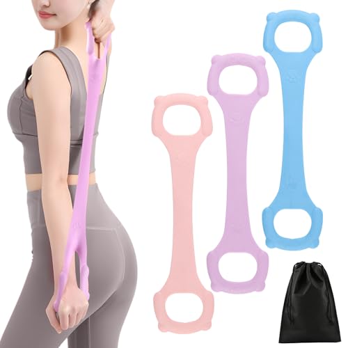 3 Pcs Figure 8 Fitness Resistance Band, Back Training Elastic Rope, Pilates Stretching Band for Arm Shoulder Workout, Chest Expansion and Yoga Exercise at Home Gym