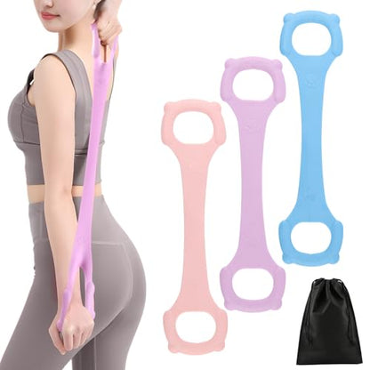3 Pcs Figure 8 Fitness Resistance Band, Back Training Elastic Rope, Pilates Stretching Band for Arm Shoulder Workout, Chest Expansion and Yoga Exercise at Home Gym