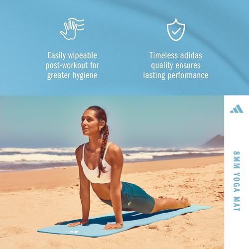 adidas Yoga Mat - Eco Friendly - Non Slip, Durable Textured Surface, 8mm - color: Preloved Blue
