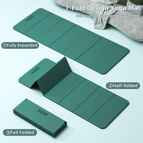 HAHE 7-Fold Design Extra Thick Yoga Mat 72"L x 24"W x 0.47", TPE - color: Dark Green & Black