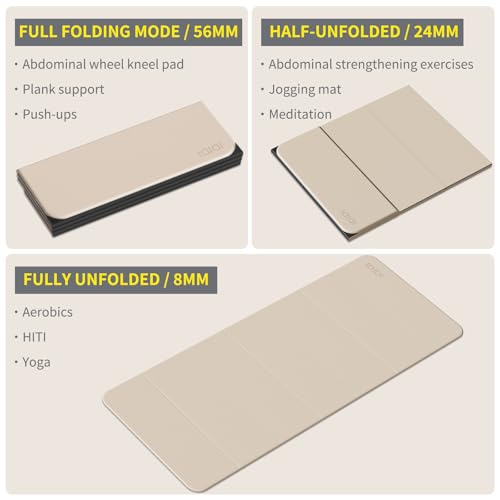 Foldable Yoga Mat Extra Large 74"×31.5" | Double-Sided Non-Slip,Extra Wide Foldable Design,8mm Extra Thick,Exercise Mat for Home, Studio and Travel Use - color: Beige+Black