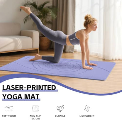 Large Yoga Mat Thick, 76"x32"x0.31"Wide POE Exercise Mat with Non-Slip Surface & Carry Strap, Anti-Tear Workout Mat for Yoga, Pilates, Fitness - color: light purple