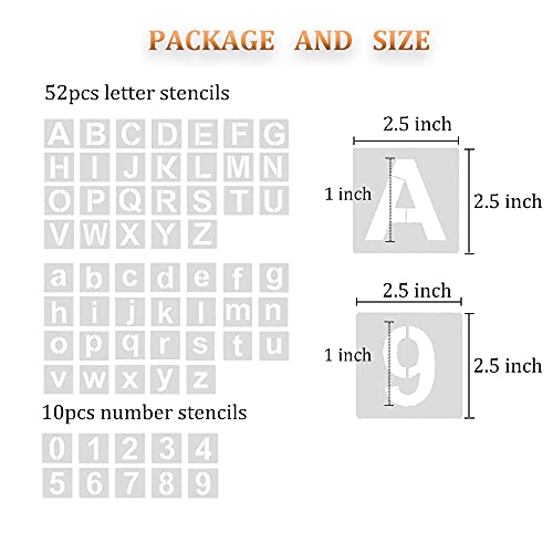 Eage Alphabet Letter Stencils, 62 Pcs Reusable Plastic Letter Number Templates, Art Craft Stencils for Wood, Wall, Fabric, Rock, Chalkboard, Signage, 1 Inch