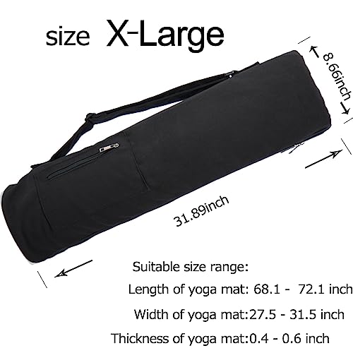 Cotton yoga mat bag with Pockets and Adjustable Strap - Full Zip Cargo Yoga Mat Carrier Bag - Bag for 1/4" 1/3" Thick Yoga Mat - color: Black, size: XL