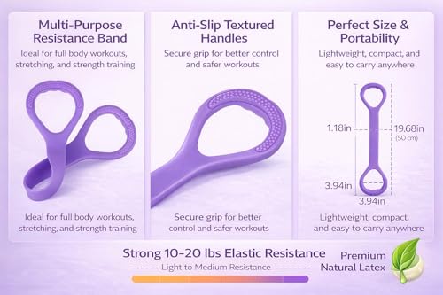 Figure 8 Resistance Band for Exercise – Stretch Band for Arms, Legs, Core & Shoulders – Elastic Workout Band for Home Fitness, Yoga, Pilates & Physical Therapy – Portable Training Equipment, Purple