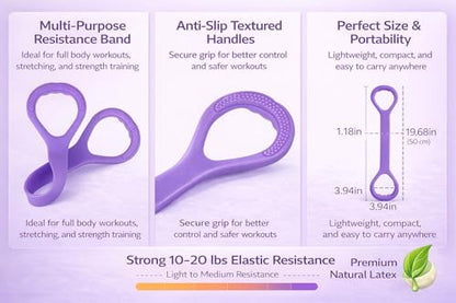 Figure 8 Resistance Band for Exercise – Stretch Band for Arms, Legs, Core & Shoulders – Elastic Workout Band for Home Fitness, Yoga, Pilates & Physical Therapy – Portable Training Equipment, Purple