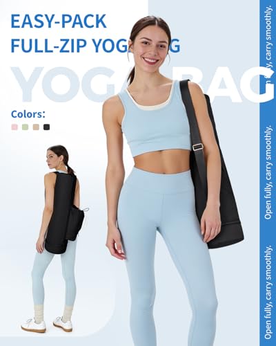 sportsnew Puffy Yoga Mat Bag Yoga Gym Bags for Women Men, Full-Zip Pilates Bag with Wet Pocket & Puffy Water Bottle Holder for 30oz/40oz Tumbler with Handle & RFID-Blocking Card Pocket for Quick Acces