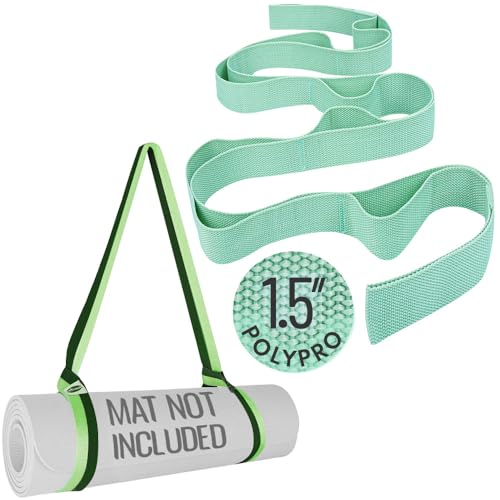 TECEUM Bundle of 2 Items – Yoga Mat Strap Green Avocado 64 IN & Stretching Strap for Yoga Light Green Polypropylene 1.5” – Mat Holder Sling For All Mats – Leg Strap for Exercising, Physical Therapy