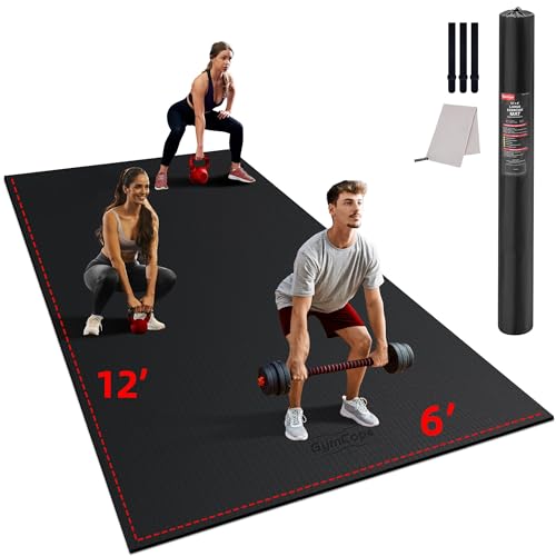 GymCope Large Exercise Mat for Home Workouts, 12x6/10x6/9x6/8x6/7x5/6x4 ft | (7mm) Extra Thick Workout Mat, High-Density Gym Mat for Cardio, Jump Rope, MMA, Weights (Shoe-Friendly) - color: 12'x6'Black