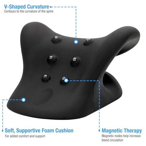 HealthSmart Neck & Shoulder Traction Device, Neck & Shoulder Relaxer, Magnetic Therapy, Cervical Spine Alignment and TMJ Relief, Neck Pain Relief, Black - size: One Size