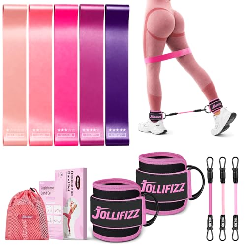 Ankle Resistance Bands with Cuffs &Booty Bands Set,Ankle Straps for Cable Machines for Leg,Booty,Glute,Hip,Butt,Workout Home Gym Equipment,Exercise Bands for Fitness,Yoga,Physical Therapy - color: Pink