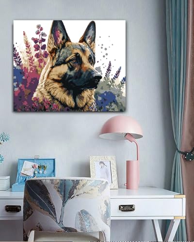 TOCARE German Shepherd Paint by Numbers Kit for Adults,Dog Paint by Number Kit Canvas,Acrylic Adults' Paint-by-Number Kits for Dog Lovers 16x20inch (Without Framed) - color: TC-OPC-146