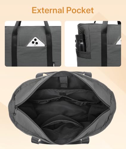 MOYAQI Gym Bag for Women with Zipper, Nurse Work Tote with Compartments, Womens Beach Yoga Bag for Sport, Travel (Gray)