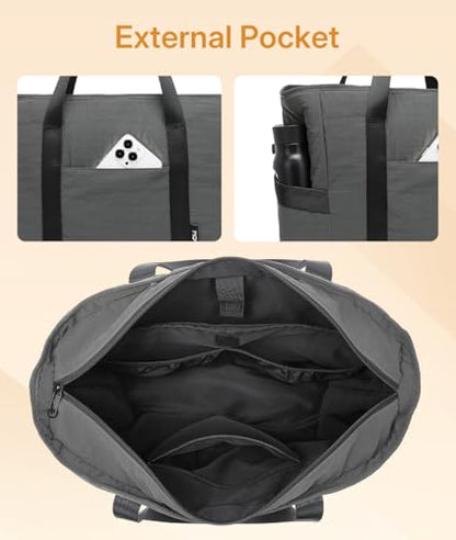 MOYAQI Gym Bag for Women with Zipper, Nurse Work Tote with Compartments, Womens Beach Yoga Bag for Sport, Travel (Gray)