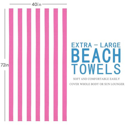 Genovega 6 Packs Oversized 72X40 Inch Stripe Beach Towel Thin Terry Set Extra Large XL Big Clearance Towels Soft Swim Pool Travel Accessories Essentials Camping Adults Men Women Gift Pink - color: Pink, size: 72.00" X 40.00"