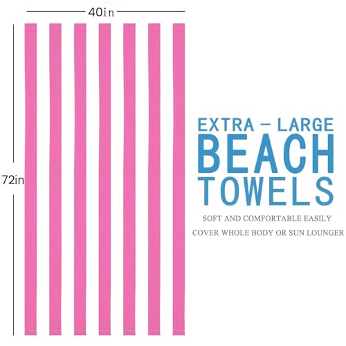 Genovega 6 Packs Oversized 72X40 Inch Stripe Beach Towel Thin Terry Set Extra Large XL Big Clearance Towels Soft Swim Pool Travel Accessories Essentials Camping Adults Men Women Gift Pink - color: Pink, size: 72.00" X 40.00"