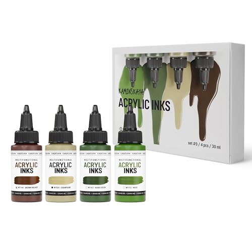 Acrylic Inks for Artists - Acrylic Ink Set, Color Combination #9-4 pcs. 1 Fl Oz (30 ml) Each | Highly Concentrated, Multifunctional Liquid Acrylic Paint - color: Color Combination #9, style: Core Line