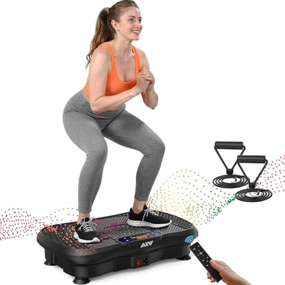 AXV Vibration Plate Fitness Platform Exercise Machine Body Vibrating Board | Curved Design Powerful 200W Bluetooth Oscillating Shake Plate for Lymphatic Drainage Recovery Whole Body Toning With Handles - color: SLIM.DEEPBLACK