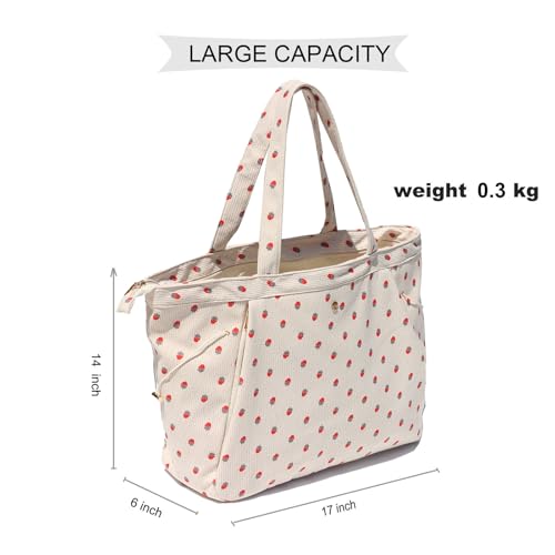ESVAN Corduroy Yoga Tote Bag Gifts for Women Drawstring Yoga Mat Bag for Office Workout Travel Carryall Pilates Gym - color: Strawberry