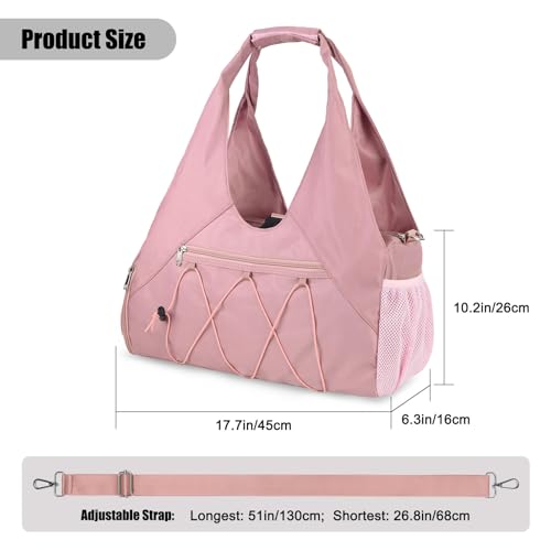 Forestfish Gym Bag For Women With Yoga Mat Holder, Pink | Shoe Compartment, Wet Dry Storage Pocket, Removable Shoulder Strap, Lightweight & Water Resistant - color: Pink