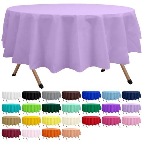 2 Pack Lavender Premium Plastic Tablecloth Round 84 Inches Reusable Lilac Mauve Decorative Table Cover for Dining, Wedding, Party, Indoor and Outdoor use - color: C01 Lavender, size: Round 84"