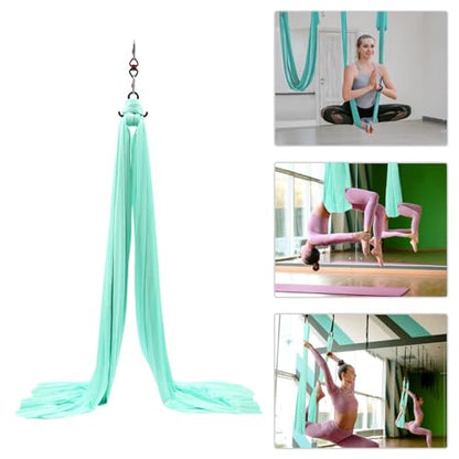 Deluxe Aerial Yoga Hammock Set – 5m/5.5yd Heavy Duty Polyester Aerial Silks Swing for Acrobatic, Circus Arts, Dance – 440lbs Capacity Yoga Trapeze with Extension Straps & Carabiners – Green