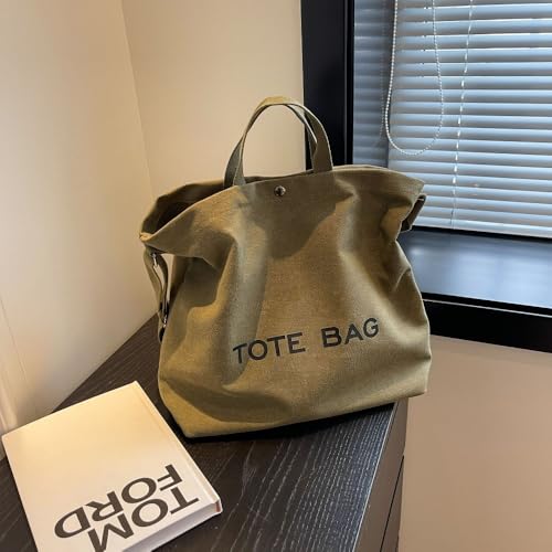 Canvas Retro Tote Bag - Large Capacity Commuter Handbag and Shoulder Bag - color: Gree