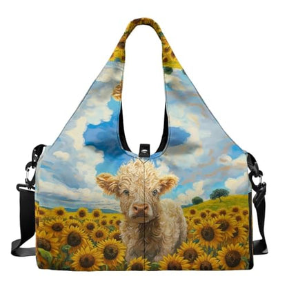 Yoga Mat Bag for Men Women Canvas Yoga Mat Carrier Take In Out Mat Easily for Beach Swim Bags Pool Sports Gym - color: Highland Cattle yellow