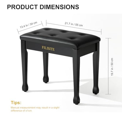 Wooden Piano Bench with Storage, Piano Stool with Waterproof Padded Cushion, Bench Seat for Vanity, Living Room, Bedroom (Black) - color: Single-black