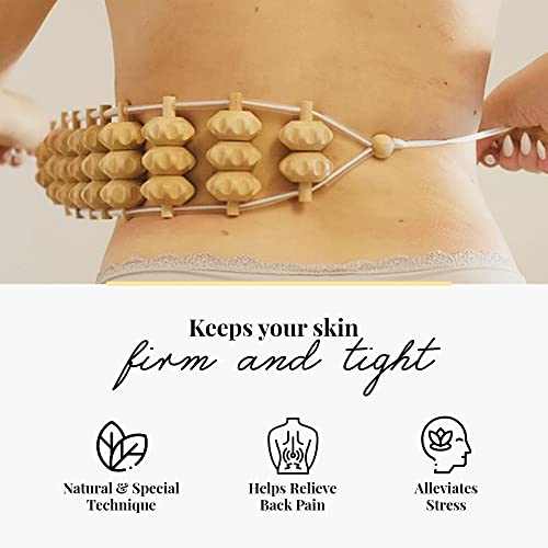 Tuuli Wooden Massage Roller - Maderotherapy Wooden Massage Stick for Removing Fat Dimples, Relaxing Muscles, Self-Care - Wood Roller Massager for Body, Back, Legs, Thighs, Waist - Natural Beechwood