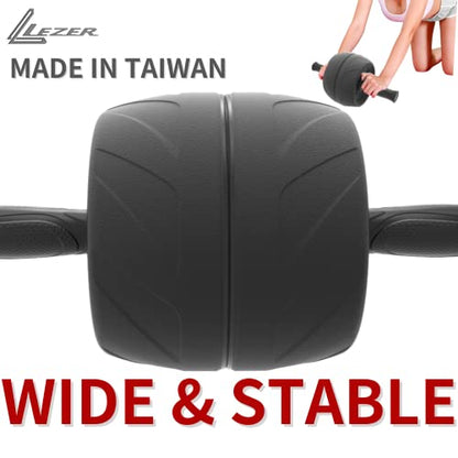 LEZER Ab Roller Wheel, Abdominal Workout, Extra Wide 5.5", Exercise Wheel, Home Gym Fitness Equipment, Core Strength, Muscle, Thick Knee Pad, Made In Taiwan Black