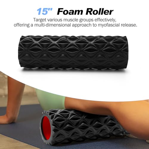 5 in 1 Foam Roller Set High Density Patented Foam Roller for Exercise - color: Black Diamond