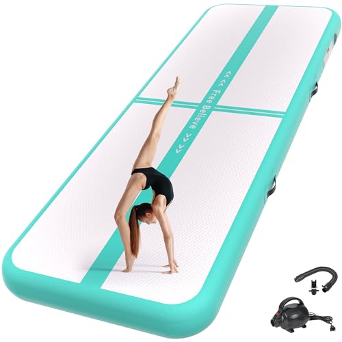 FINCOME Inflatable Gymnastics Air Mat Tumble Track Mats for Home with Pump | 10/13/16/20ft Tumbling Mat for Training Cheerleading Yoga Home 4”/6” Thick Air Mat Indoor Outdoor Waterproof Durable PVC - color: Green, size: 10ft*3.3ft*4inches(3m*1m*0.1m)