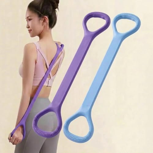 2-Pack Figure 8 Resistance Band TPR Pull Strap for Upper Body Stretching and Exercise - color: Purple Blue