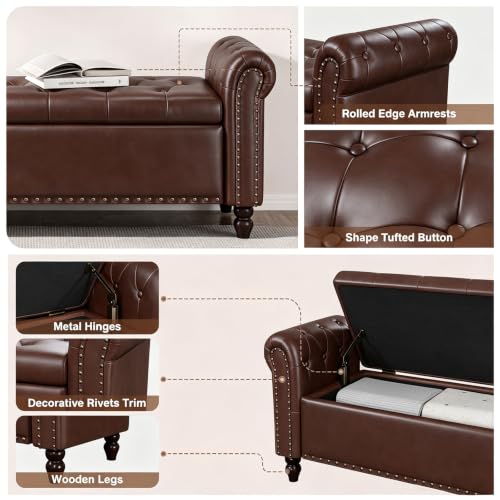 FiveWillowise 55” Bedroom Bench,End of Bed Bench with Storage,Chocolate - color: Chocolate, size: 55-inch