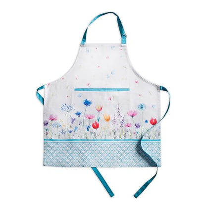 Maison d' Hermine Aprons for women with Pocket 100% Cotton (27.50"x31.50") | Adjustable Neck Strap & long ties Apron Men Chef Wedding Cooking Gardening Server Maid - color: 068 - Flower in the Field