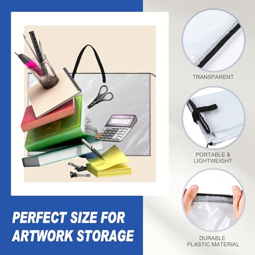 Tenceur 2 Pcs Art Portfolio Case 24 x 36 and 48 x 36 Inch Large Poster Storage Bag PVC Art Portfolio Container with Zipper and Handle Bulletin Board Clear Storage Folder for Artwork