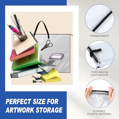 Tenceur 2 Pcs Art Portfolio Case 24 x 36 and 48 x 36 Inch Large Poster Storage Bag PVC Art Portfolio Container with Zipper and Handle Bulletin Board Clear Storage Folder for Artwork