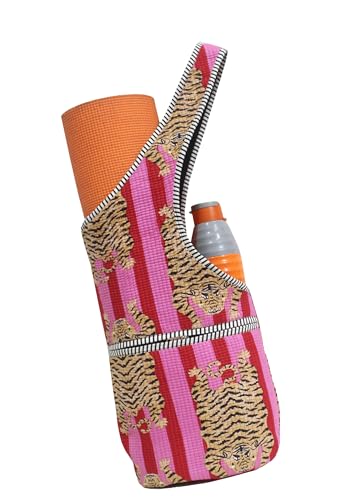 INDIAN CRAFT CASTLE Yoga Mat Bag | Tote Mat Bag | Sling Yoga Tote w/Large Side Pocket & Zipper Pocket | Yoga Mat Carrier Fits Most Size Mats - color: Pink Red