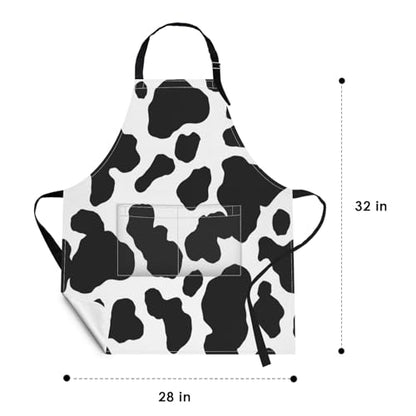 Apron with Pockets, 32x28 inch, for Women Men, Black White Cow | Spots Dalmatian Animal Milk Waterproof Adjustable Bib Aprons for Kitchen Cooking Baking Painting Gardening - color: Cow Spot