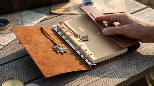 EvZ 7-Inch Refillable A6 Binder Notebook - Premium Vegan Leather Personal Planner, Eco-Friendly Journal with 6-Ring Loose-Leaf System for Writing, Business, and Creative Sketches, Grey - color: Grey, size: 7 Inches
