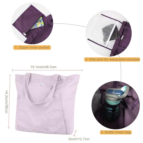 Yoga Mat Bag for Women, Pure Cotton Canvas Yoga Tote with Wet/Dry Pocket, Bottle Holder & Inner Zipper Pocket, Yoga Mat Carrier Bag for Pilates, Gym, Travel, Beach - color: Lilac