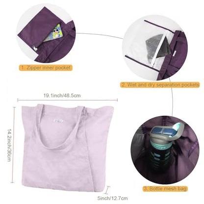 Yoga Mat Bag for Women, Pure Cotton Canvas Yoga Tote with Wet/Dry Pocket, Bottle Holder & Inner Zipper Pocket, Yoga Mat Carrier Bag for Pilates, Gym, Travel, Beach - color: Lilac