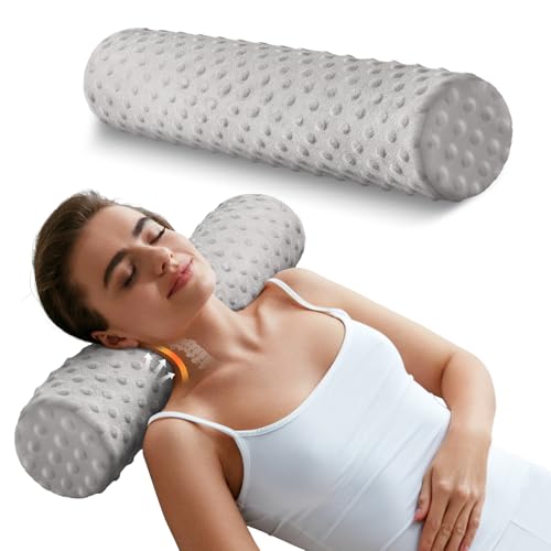 Memory Foam 5" Round Pillow, Cervical Neck Roll Pillow for Pain Relief - color: Velvet Dots Grey, size: 5"H