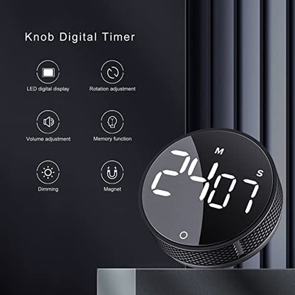 AVINIA Digital Kitchen Timers, Visual timers Large LED Display Magnetic Countdown Countup Timer for Classroom Cooking Fitness Baking Studying Teaching, Easy for Kids and Seniors Black - color: Black