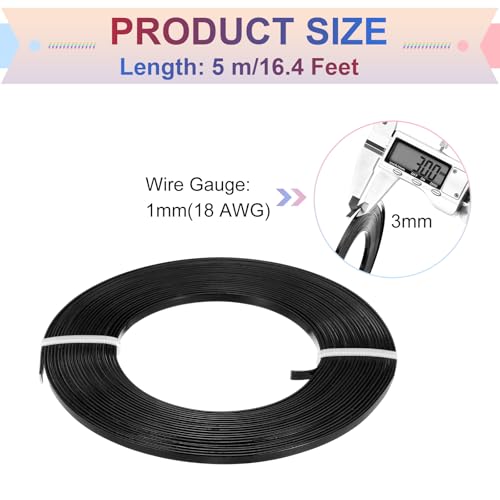 MECCANIXITY Aluminum Flat Wire, 3mm 18 Gauge Bendable Nose Wire Soft Craft Jewelry Wire for Jewelry Making Handmade Crafts DIY Bezel Sculpting, Black - color: Black