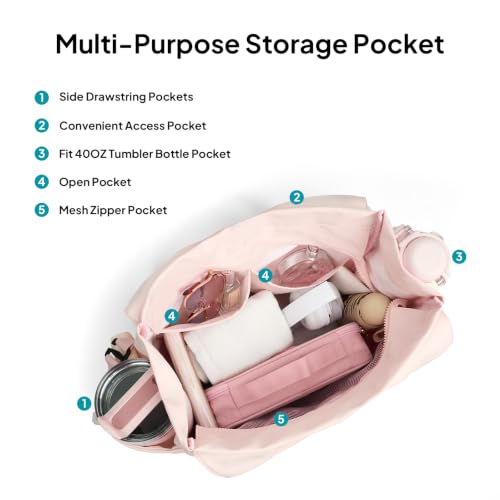 TOPEAST Foldable Tote Bag for Women with Yoga Mat Holder,Travel Tote Bag with Water Bottle Pocket,Lightweight Workout Gym Bag - color: Pink