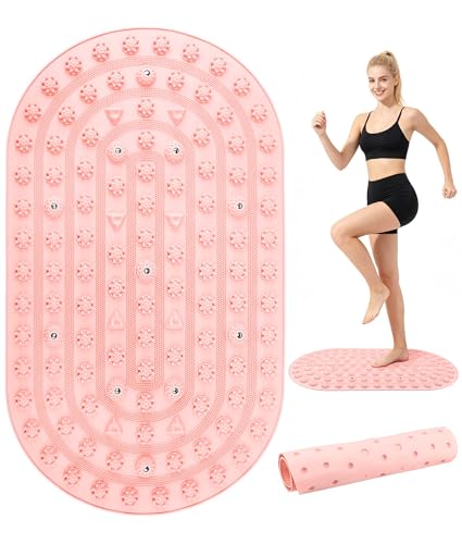 Foot Massage Mat - Portable Foldable Acupressure Mat for Bathroom, Yoga, Outdoor Games, Office Standing Desk Pad, Relieve Foot Pain, Anti-Slip, 30 x 18 inch (Pink) - color: Pink
